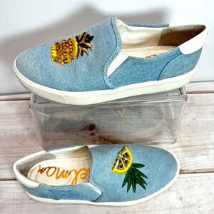Sam Edelman Evelina Island Luxe Beaded Pineapple Slip On Sneakers Pastel Blue 37